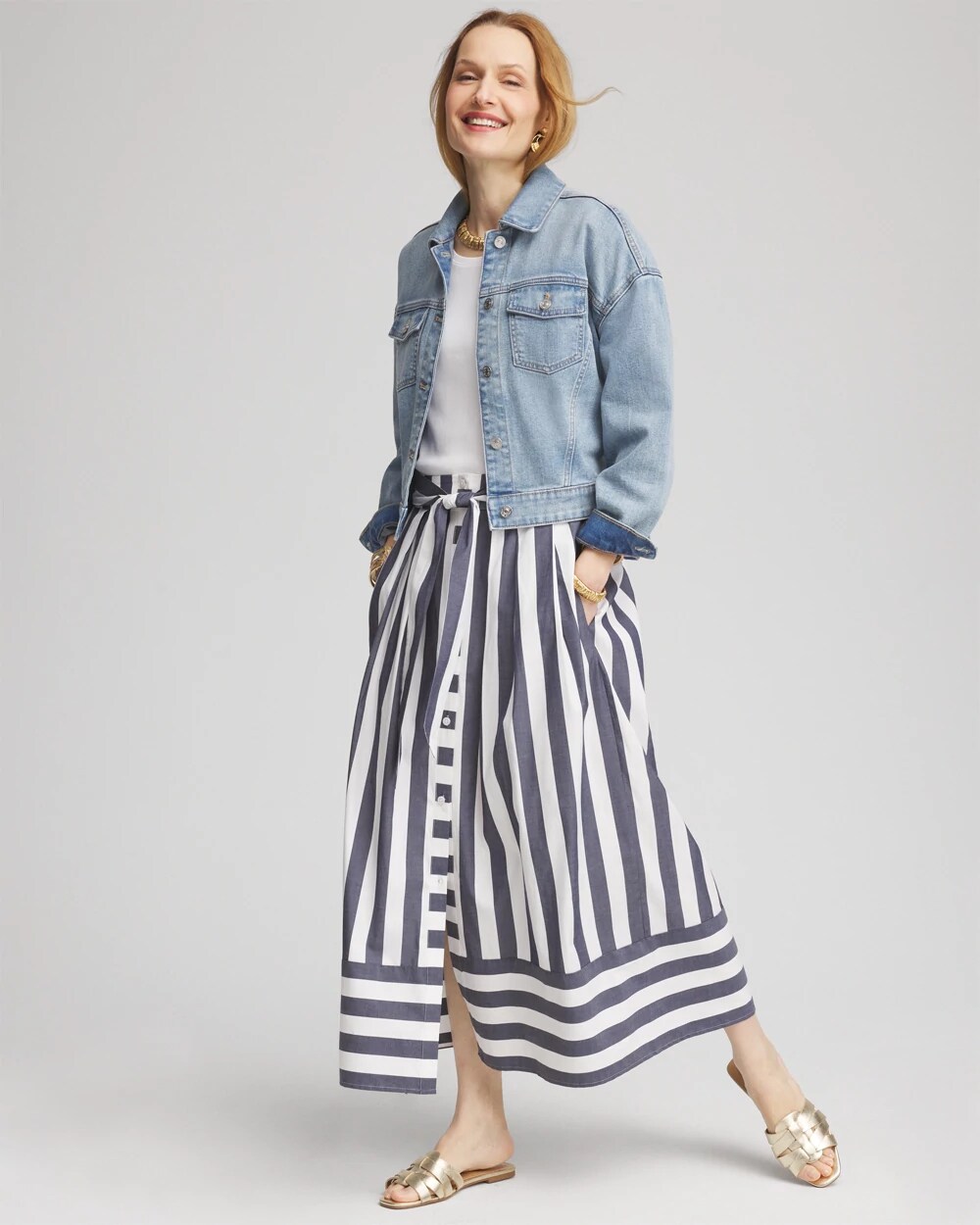 【PORTERNA】Ciel Stripe Long Skirt CHS_STRIPE MIX TIE